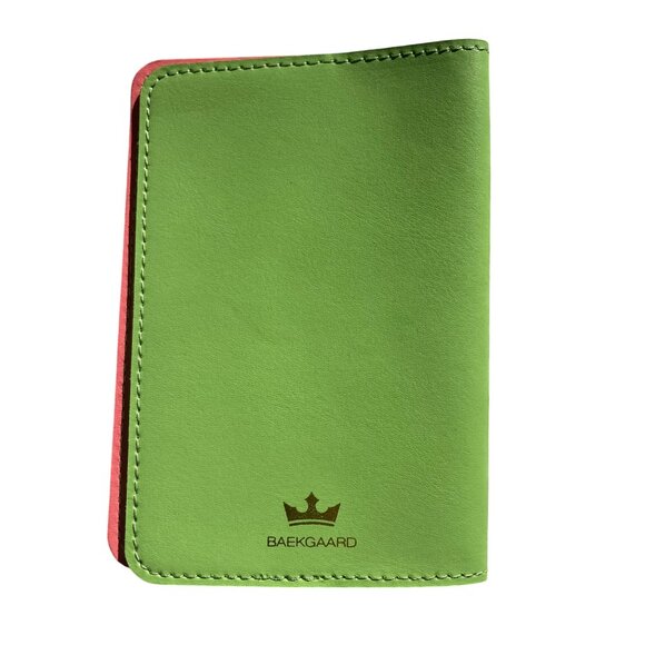 Baekgaard Green Leather Passport Holder Case Cover Gold Print Pink Interior - Picture 3 of 7